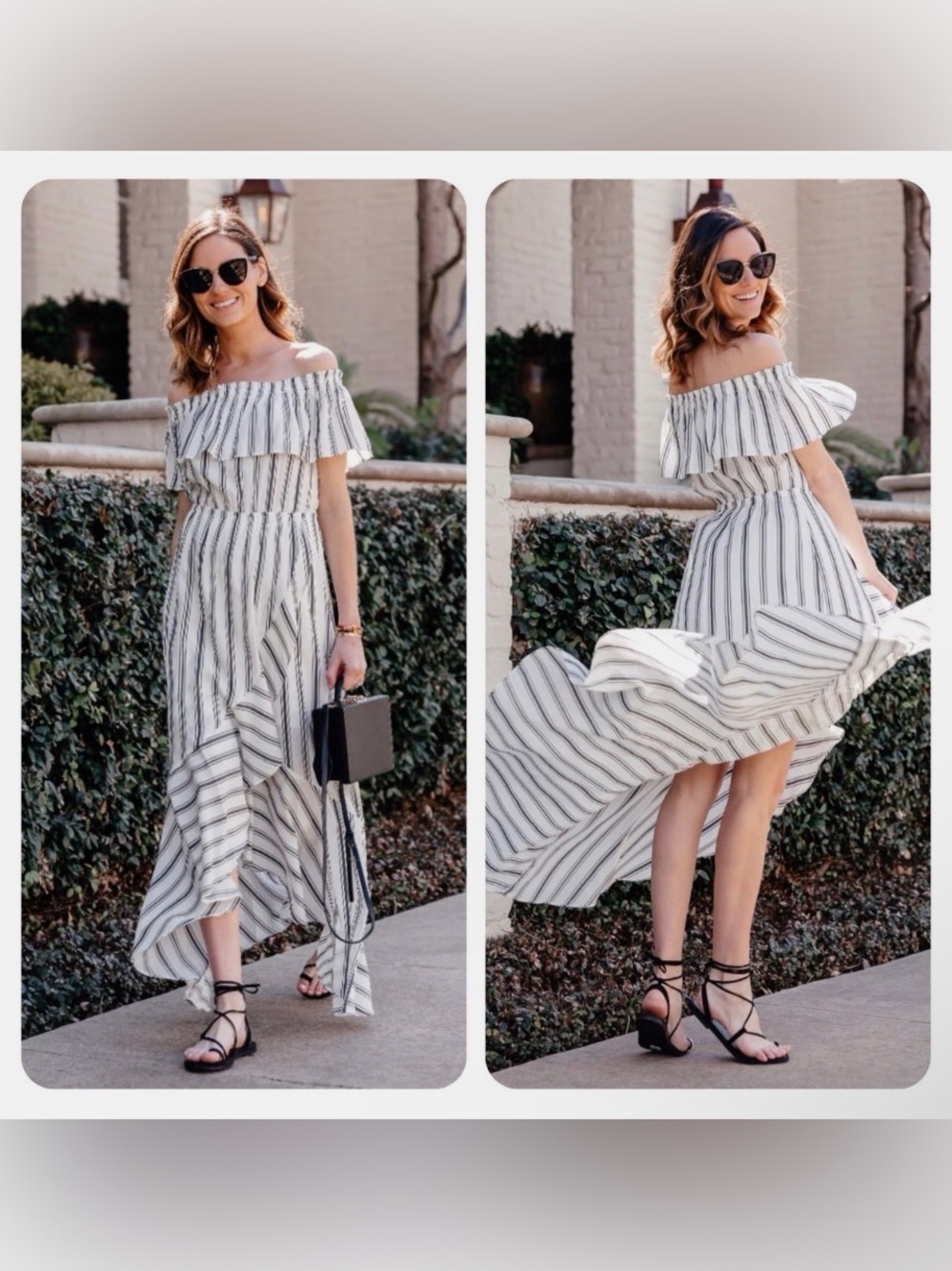 Express Striped Off Shoulder Ruffle High-Low Maxi Dress Small - Picture 6 of 9